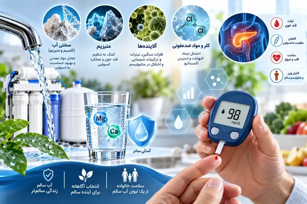 تاثیر کیفیت آب بر قند خون؛ از سختی آب و منیزیم تا آلاینده‌ها و مقاومت به انسولین